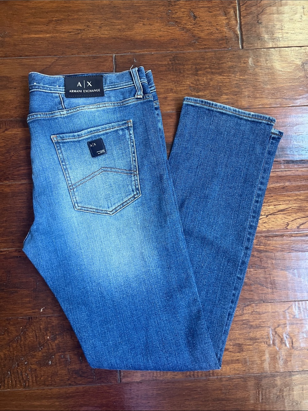 Armani Exchange Blue Fade Straight-Leg Jeans